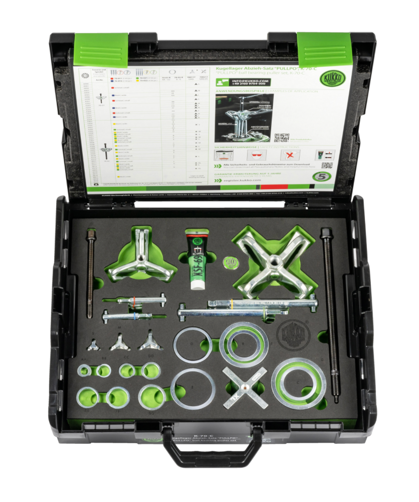 KUKKO K-70-C PULLPO Ball Bearing Puller Set – 38 Piece Kit (10–100 mm)